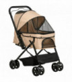 Pet Stroller Dog Foldable Travel Carriage with Reversible Handle, Brown