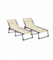 Neo Pair of Cream Outdoor Garden Folding Sun Loungers