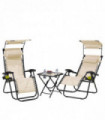 Neo Beige Folding Portable Zero Gravity Chairs and Table Set