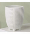 Tall Ceramic Planter Plant Pot With Feet White Stripe 15 x 15 x 19cm