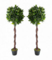 Pair of 120cm (4ft) Twisted Stem Artificial Topiary Bay Laurel Ball Trees