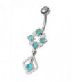 Silver Fancy Jeweled Dangling Belly Navel Ring Body Jewelry