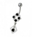 Silver Fancy Jeweled Dangling Belly Navel Ring Body Jewelry