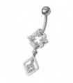 Silver Fancy Jeweled Dangling Belly Navel Ring Body Jewelry