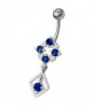 Silver Fancy Jeweled Dangling Belly Navel Ring Body Jewelry