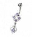 Silver Fancy Jeweled Dangling Belly Navel Ring Body Jewelry