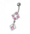 Silver Fancy Jeweled Dangling Belly Navel Ring Body Jewelry