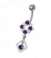 Silver Fancy Jeweled Dangling Belly Navel Ring Body Jewelry
