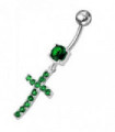 Sterling silver Jeweled Cross Dangling Navel Ring