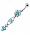 Silver Fancy Jeweled Dangling Flower With SS Banana Bar Navel Ring