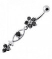 Silver Fancy Jeweled Dangling Flower With SS Banana Bar Navel Ring