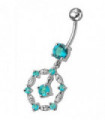 Silver New Fancy Circle Jeweled Dangling Navel Banana Bar Ring