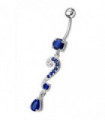 Silver Fancy Crystalline Teardrop Multi Gem Fancy Navel Ring