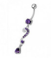 Silver Fancy Crystalline Teardrop Multi Gem Fancy Navel Ring
