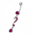 Silver Fancy Crystalline Teardrop Multi Gem Fancy Navel Ring