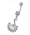Silver Dream Catcher with Jeweled Feathers Fancy Navel Banana Bar Ring