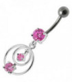 Silver Fancy Round Jeweled Dangling Navel Ring