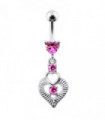 Silver Fancy Heart Jeweled Heart Dangling Banana Belly Ring