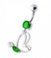 Silver Jeweled Butterfly Dangling With SS Banana bar Navel Body Jewelry Ring