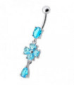 Silver Fancy  Flower Dangling Bdy Jewelry SS Bar Belly Ring