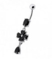 Silver Fancy  Flower Dangling Bdy Jewelry SS Bar Belly Ring