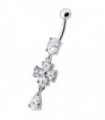 Silver Fancy  Flower Dangling Bdy Jewelry SS Bar Belly Ring