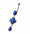 Silver Fancy  Flower Dangling Bdy Jewelry SS Bar Belly Ring
