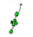 Silver Fancy  Flower Dangling Bdy Jewelry SS Bar Belly Ring
