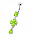 Silver Fancy  Flower Dangling Bdy Jewelry SS Bar Belly Ring