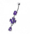 Silver Fancy  Flower Dangling Bdy Jewelry SS Bar Belly Ring