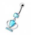 Silver Fancy Jeweled Cup Dangling Bar Belly Ring