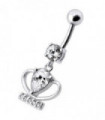 Silver Fancy Jeweled Cup Dangling Bar Belly Ring