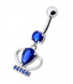 Silver Fancy Jeweled Cup Dangling Bar Belly Ring