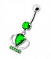 Silver Fancy Jeweled Cup Dangling Bar Belly Ring