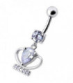 Silver Fancy Jeweled Cup Dangling Bar Belly Ring
