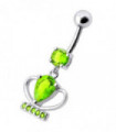Silver Fancy Jeweled Cup Dangling Bar Belly Ring