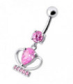 Silver Fancy Jeweled Cup Dangling Bar Belly Ring