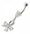 Silver  Pear Jeweled Dangling SS Belly Ring Body Jewelry