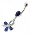 Silver  Pear Jeweled Dangling SS Belly Ring Body Jewelry