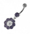 Round Jeweled Flower Sterling Silver Navel Ring