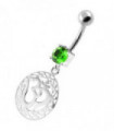 Ohm in a Floral Cut out 925 Sterling Silver Navel Bar