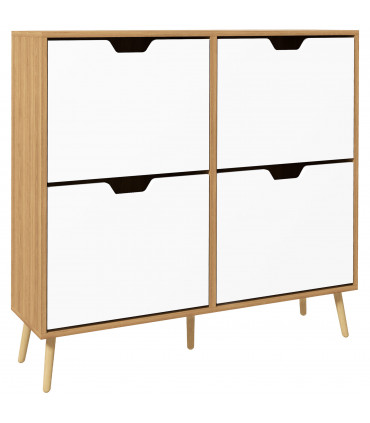 HOMCOM Shoe Storage Cabinet with 4 Flip Drawers for 16 Pairs of Shoes, Natural