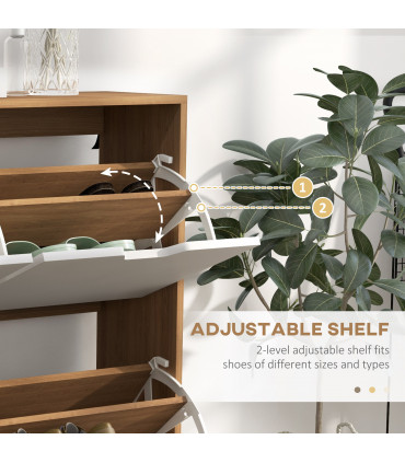 HOMCOM Shoe Storage Cabinet with 4 Flip Drawers for 16 Pairs of Shoes, Natural