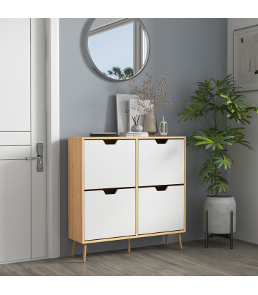 HOMCOM Shoe Storage Cabinet with 4 Flip Drawers for 16 Pairs of Shoes, Natural