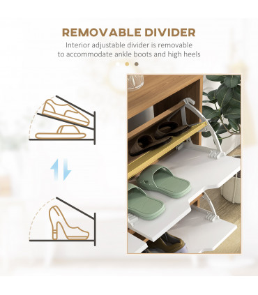 HOMCOM Shoe Storage Cabinet with 4 Flip Drawers for 16 Pairs of Shoes, Natural