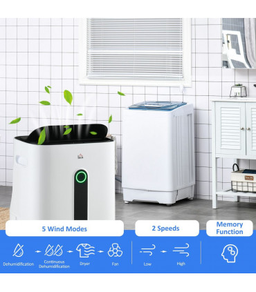 HOMCOM 20L/Day Quiet Air Dehumidifier with Purifier, Timer, for Home Laundry
