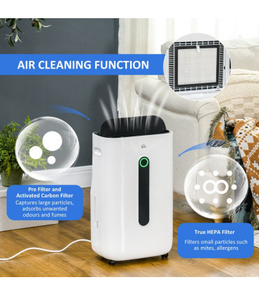HOMCOM 20L/Day Quiet Air Dehumidifier with Purifier, Timer, for Home Laundry