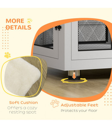 Dog Kennel Furniture End Table w/ Two Doors, Soft Cushion for Large, Medium Dogs