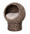 Wicker Cat House, Raised Cat Bed with Cylindrical Base, 42 x 33 x 52cm - Brown