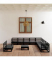 vidaXL 12 Piece Garden Lounge Set Black Solid Pinewood
